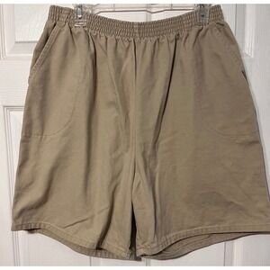 Chic Womens XL Khaki Tan Elastic Waist Relaxed Fit Cotton Twill Pull On 
Shorts
